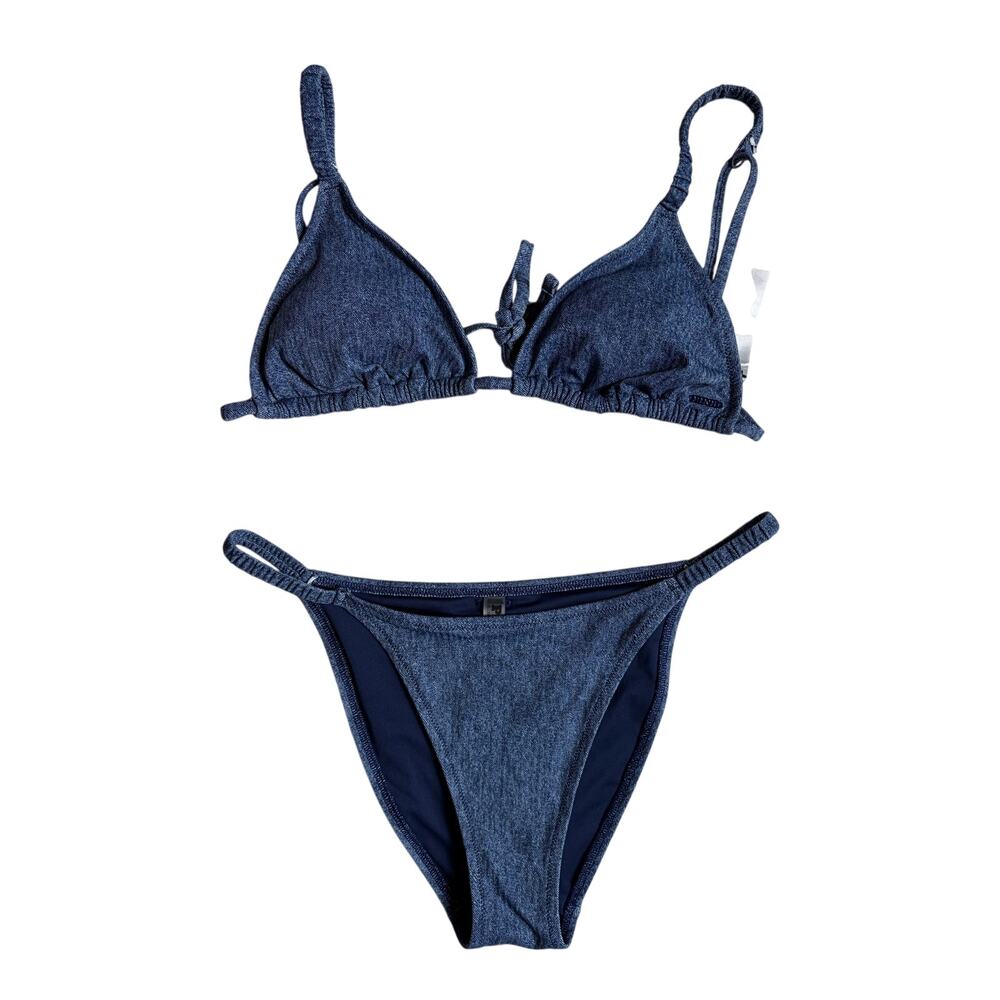 NWOT Pink by Victoria's Secret Faux Denim Bikini (Blue) - Medium